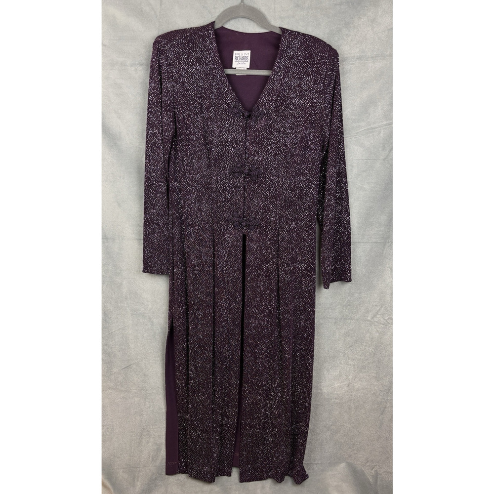 R&M RICHARDS Long Tunic Top 12P Purple Sequin Oriental Knots Formal